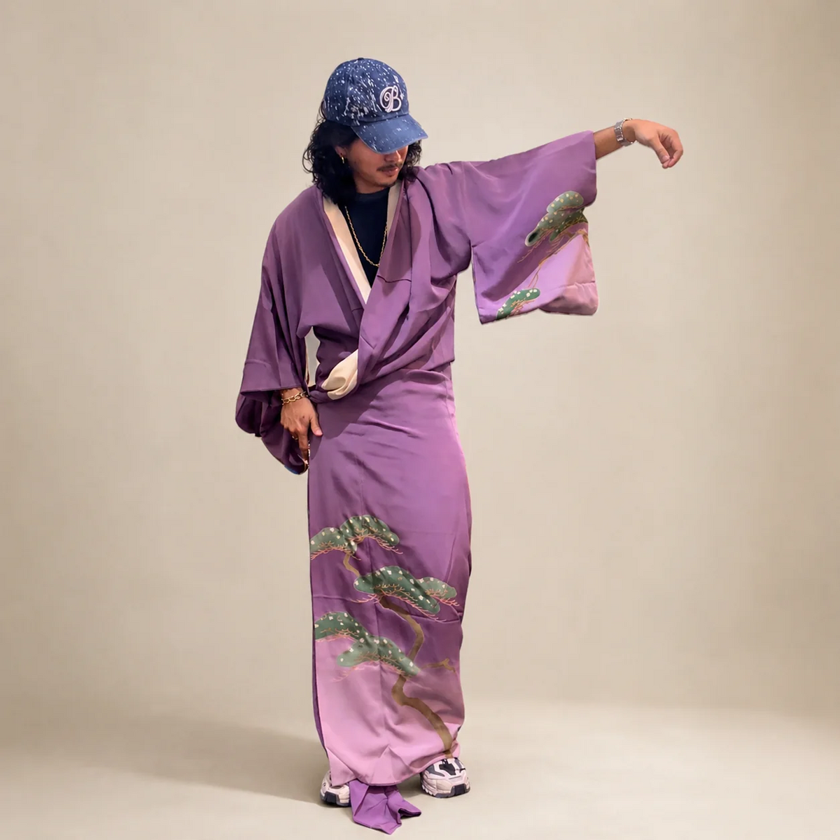 The silhouette and fabric placement are carefully considered.